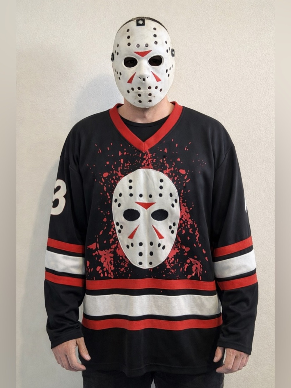 Friday the 13th Jason Voorhees Black Hockey Jersey Shirt Men’s L Double Sided